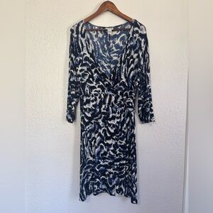 Chico's Traveler’s Navy and White Long Sleeve Wrap Dress